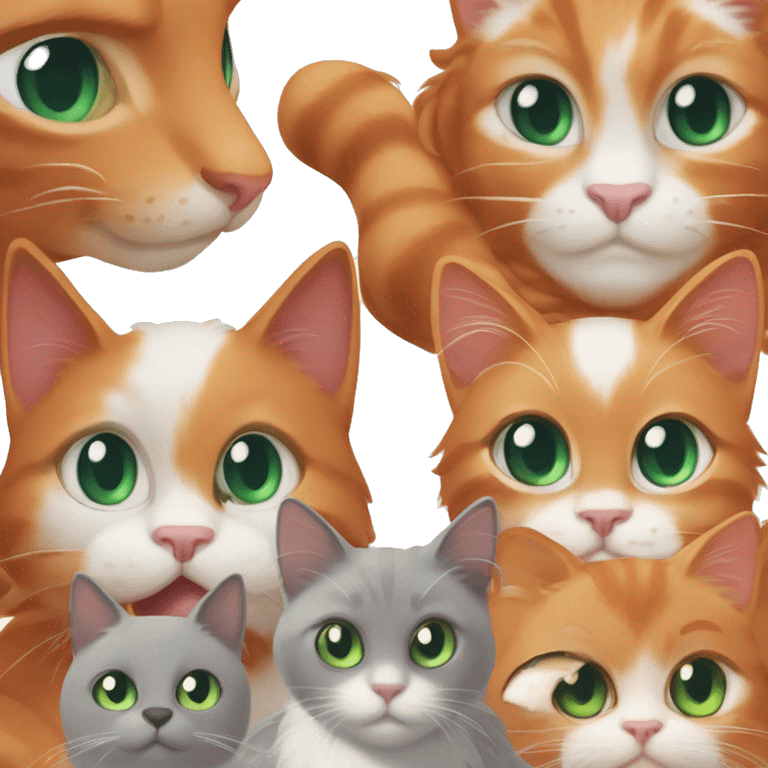 Red cat With Green eyes, white fur around nose and a Little Bit on forehead, together with woman with Curly Brown Hair and blue-grey eyes and a nose Piercing on the left nostril emoji