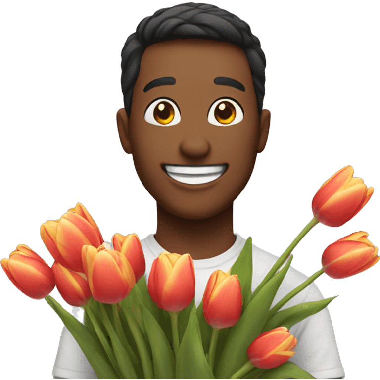 Happy face holding tulips emoji