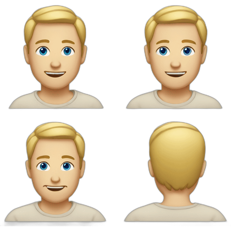 Man with round face, blond light beard, short blond hair, blue eyes and beige sweatshirt emoji