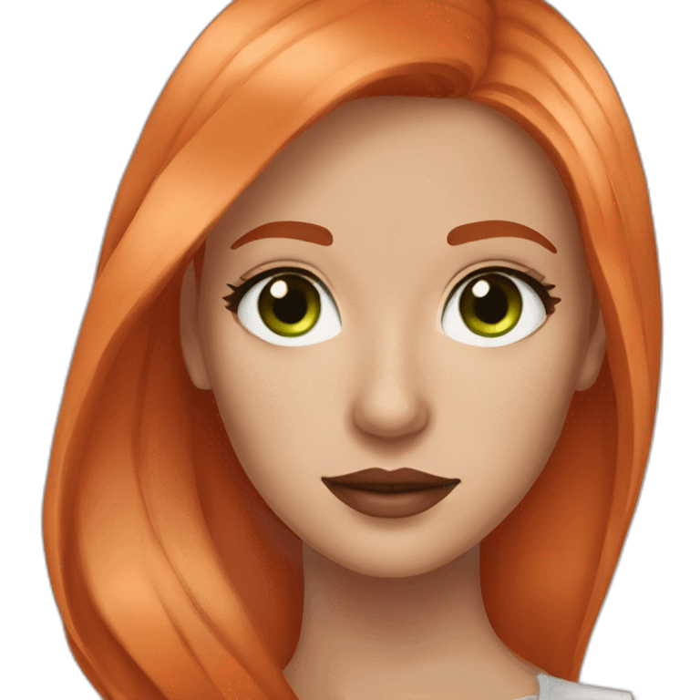 girl orange-red straight hair shoulders lenght  brown and green eyes red lips vitiligo emoji