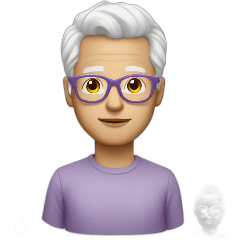 White man white hair white glasses lilac shirt emoji