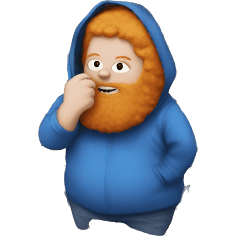 fat ginger in blue hood eating the universe emoji