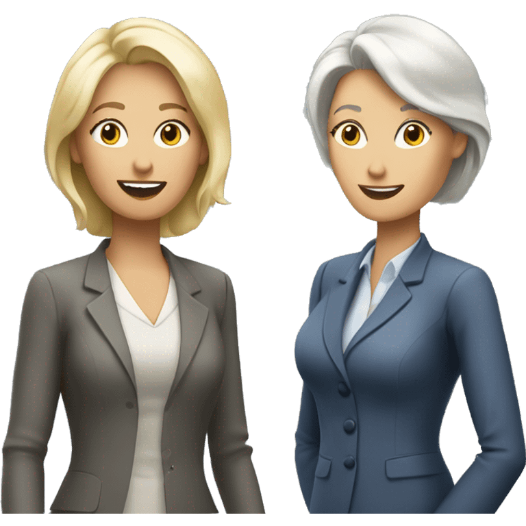 2 women talking job interview semi casual ,older woman grey hair and younger woman blonde hair emoji