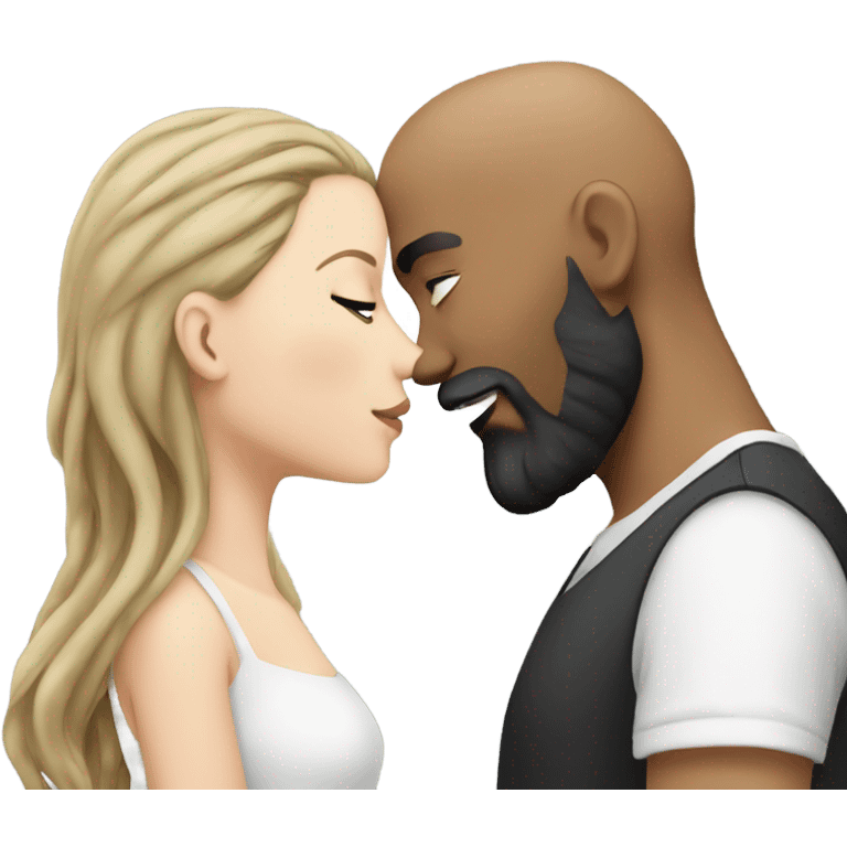 White girl dark hair kissing mixed bald man with beard emoji