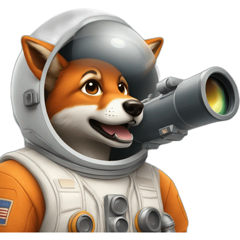 cosmonaute with foxy head (no helmet) and a telescope emoji