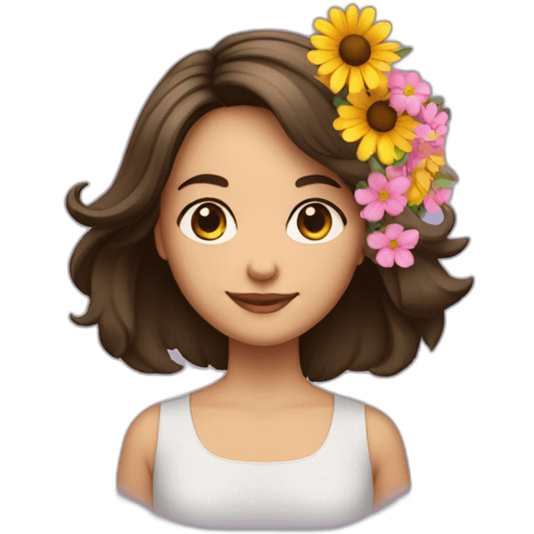 Fille brune avec bouquet de fleurs emoji