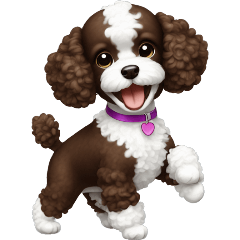 Chocolate brown and white toy poodle dancing emoji