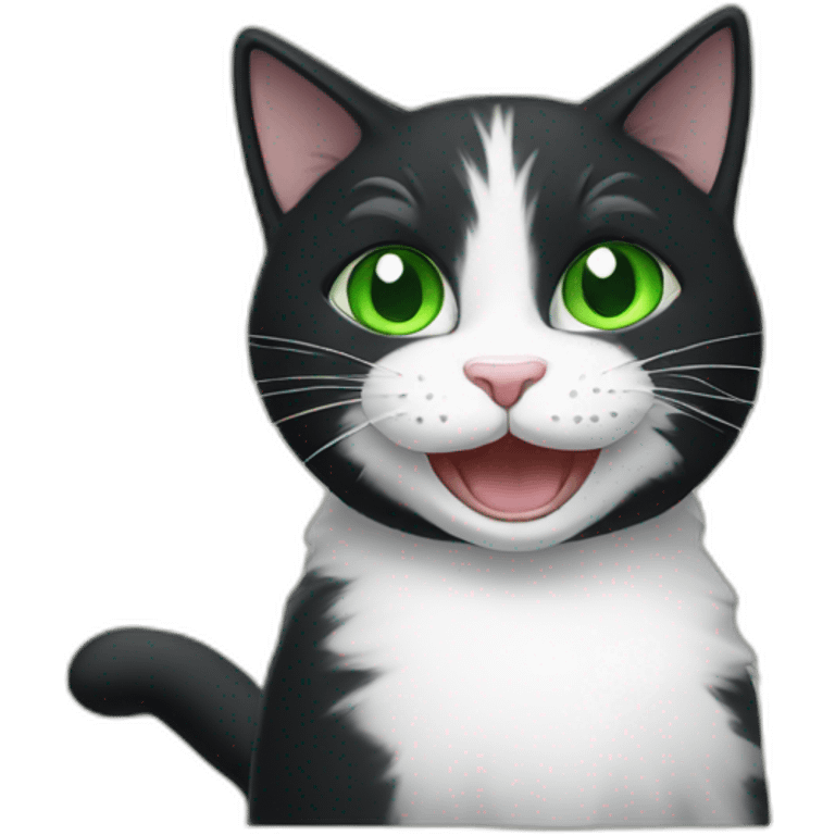 Black White cat with green eyes who laugh emoji