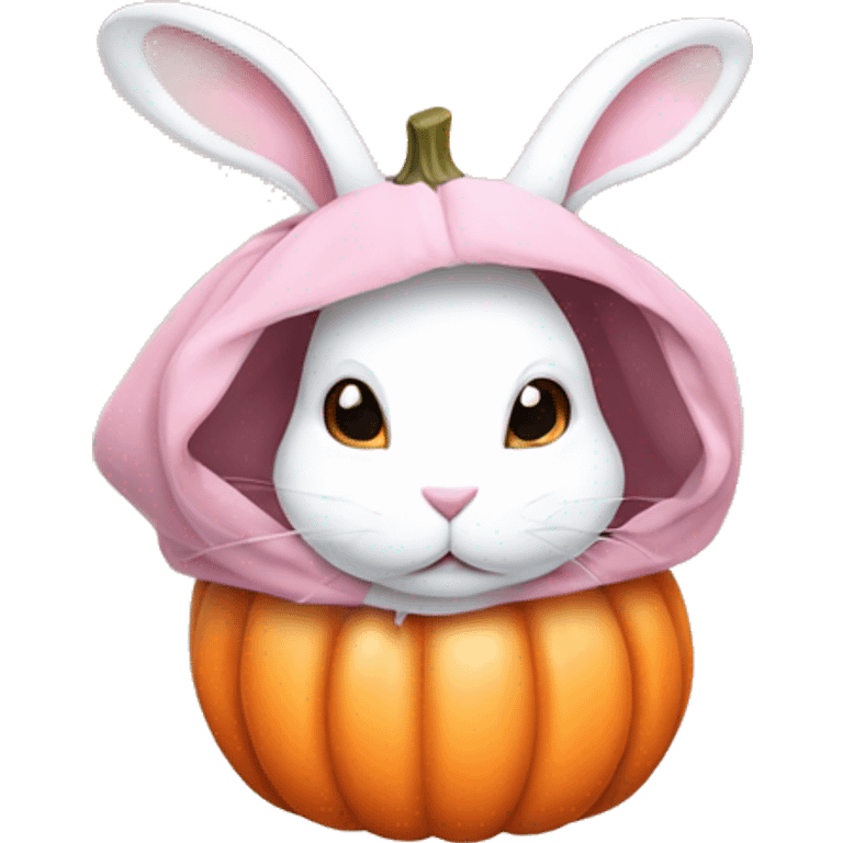 autumn cozy white rabbit in light pink pumpkin  emoji