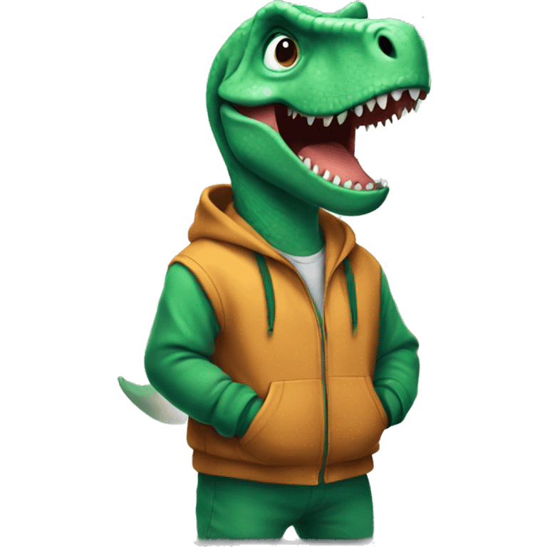 A dinosaur with a hoodie emoji