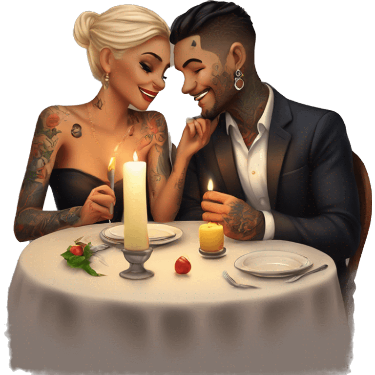 romantic candle light dinner for beautiful tattooed couple emoji