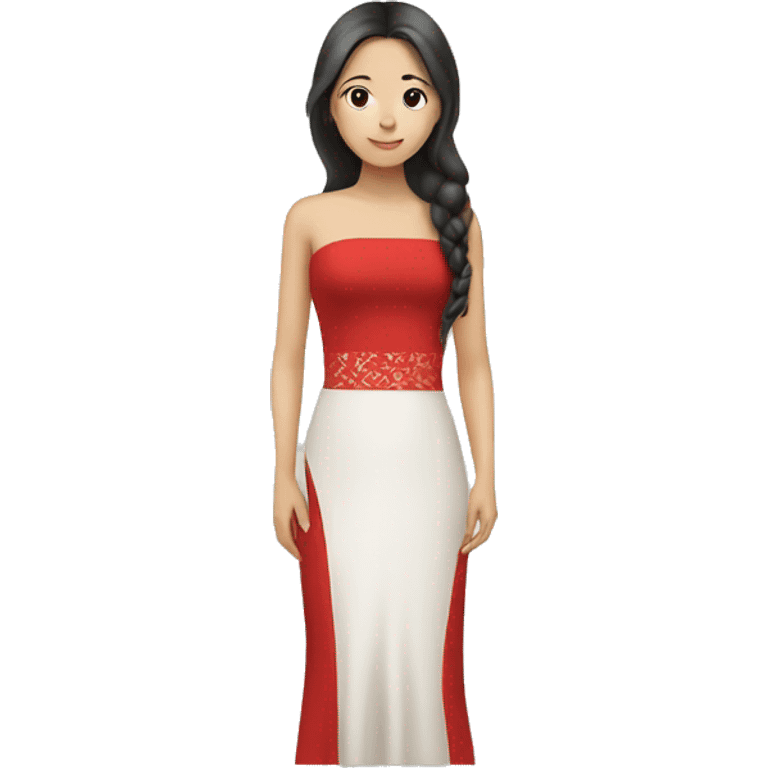 Beautiful Asian woman, long hair, red dress emoji