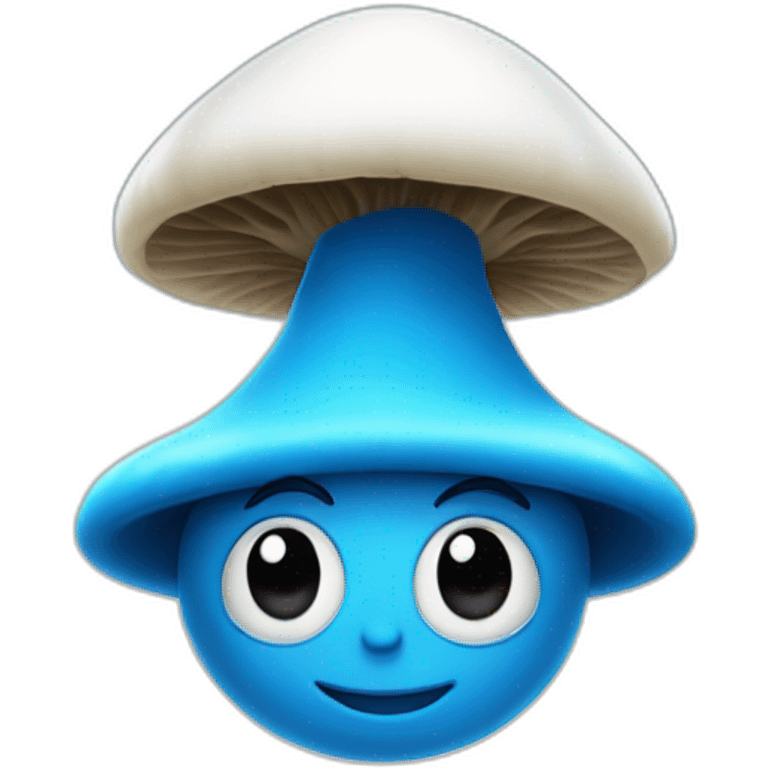 Blue smurf face with black eyes wearing a large white mushroom on his head casting a show on his face emoji