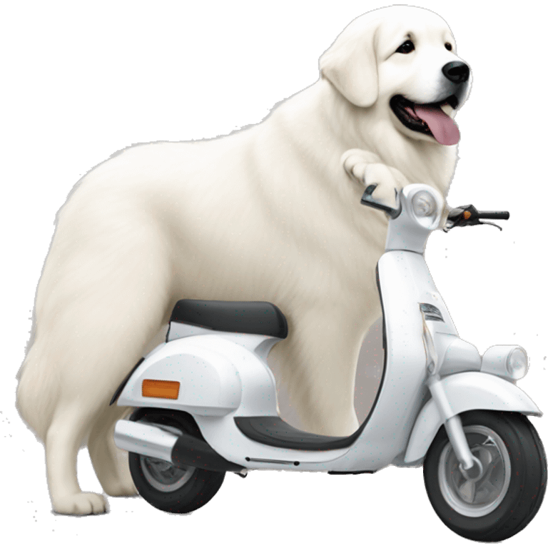 Great Pyrenees next to a scooter  emoji