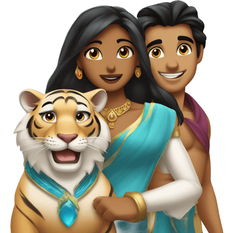 Jasmine princess and her tiger rajah and Aladdin  emoji