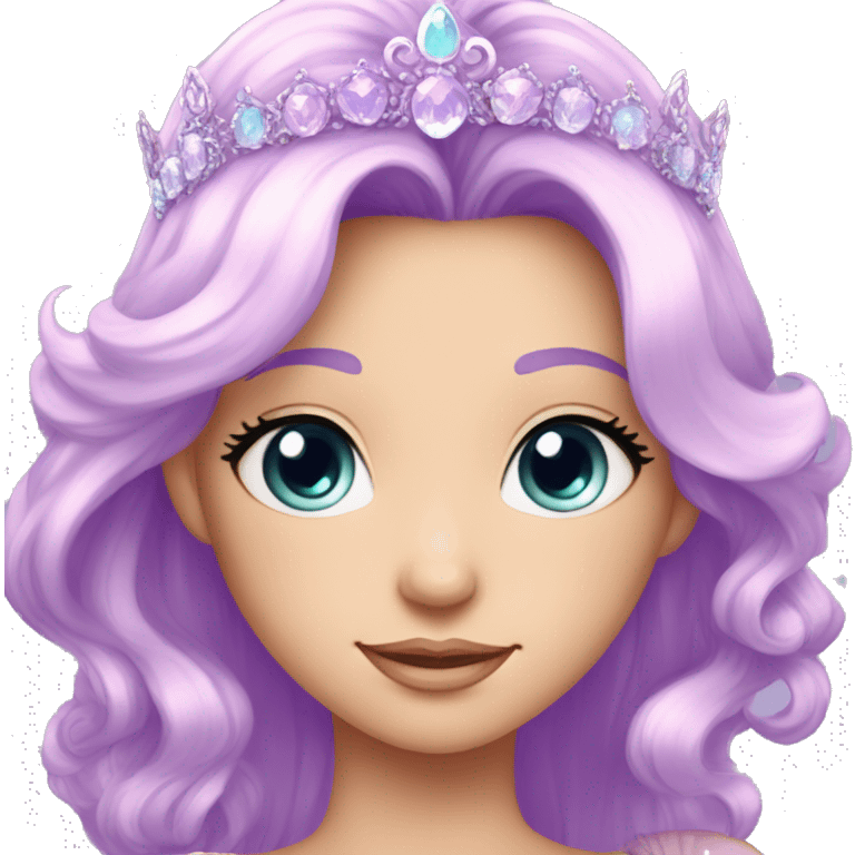 Gorgeous pastel Lady with magical purple-shiny-crystal-hair and tiara and necklace aesthetic emoji