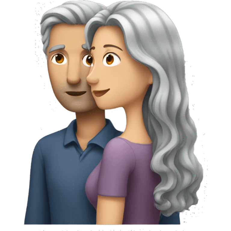 Man with brown hair kissing woman with long gray hair  emoji