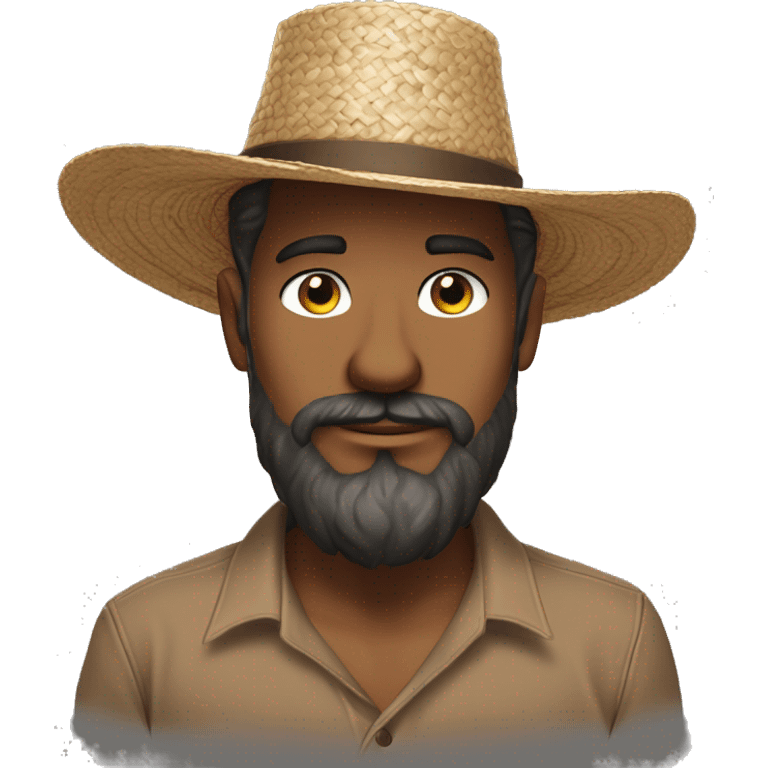 Amish brown straw hat and small beard without mustache white skin brown button down shirt whole body building a building one photo  emoji