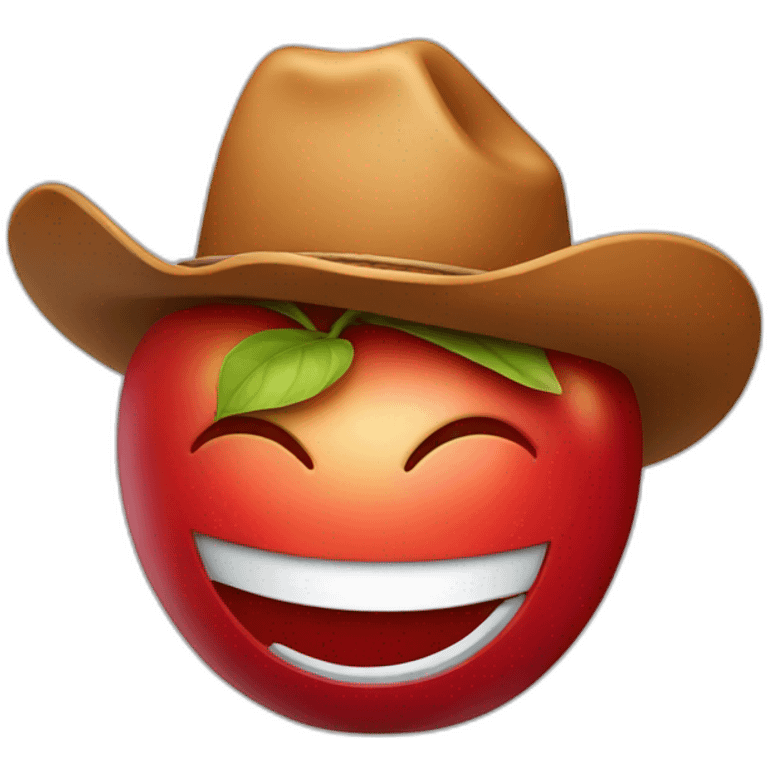 smiling red apple wearing a cowboy hat emoji