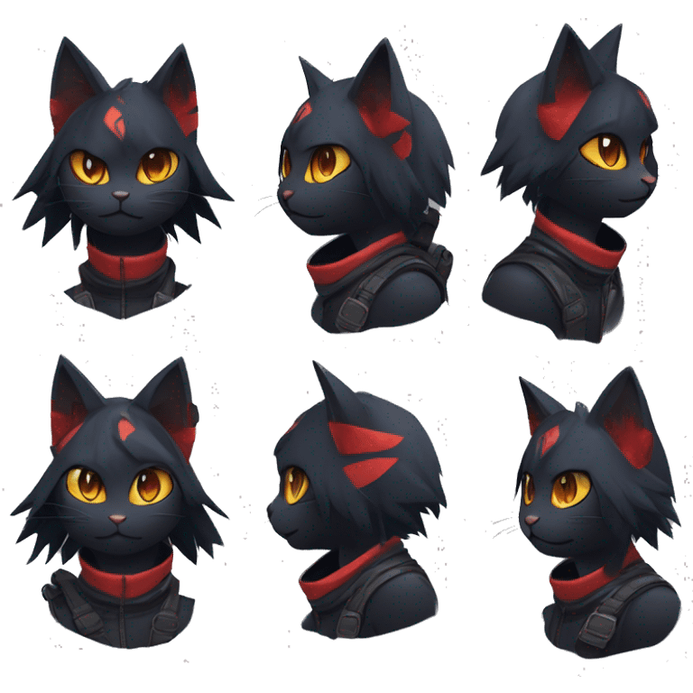 Edgy Shy Anthro Ninja cool pretty dark Litten-Pokémon-cat-fursona-animal techwear emoji