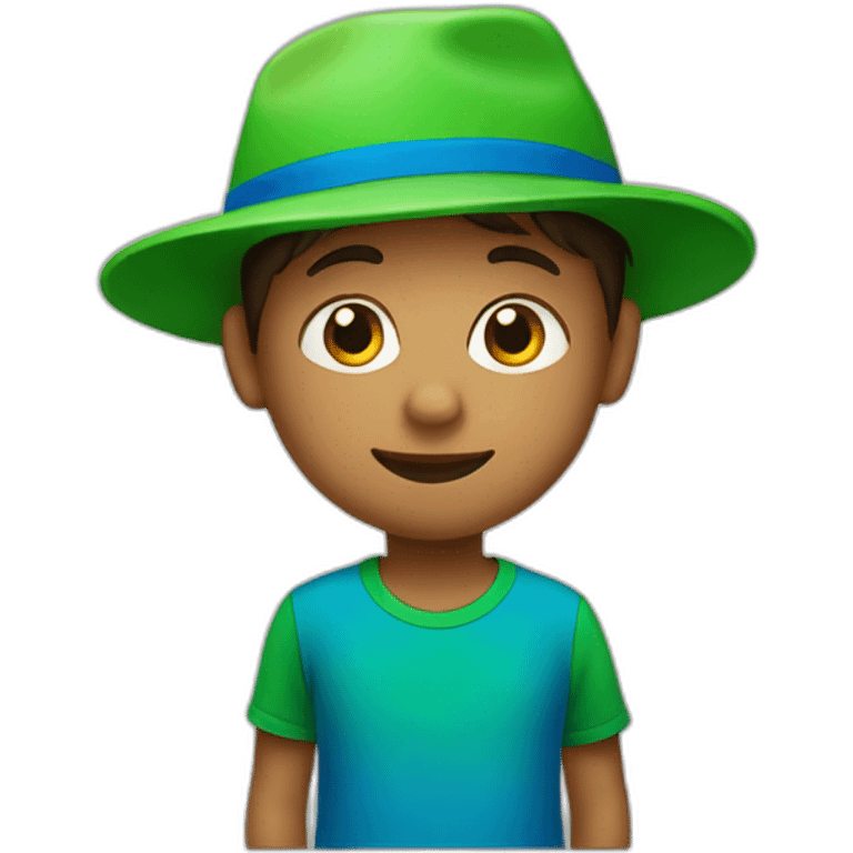 A little boy with a blue hat and a green t'shirt  emoji