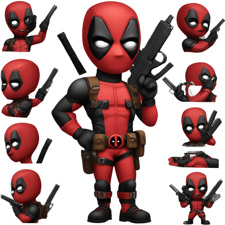 Cute deadpool character full body with pistols emoji