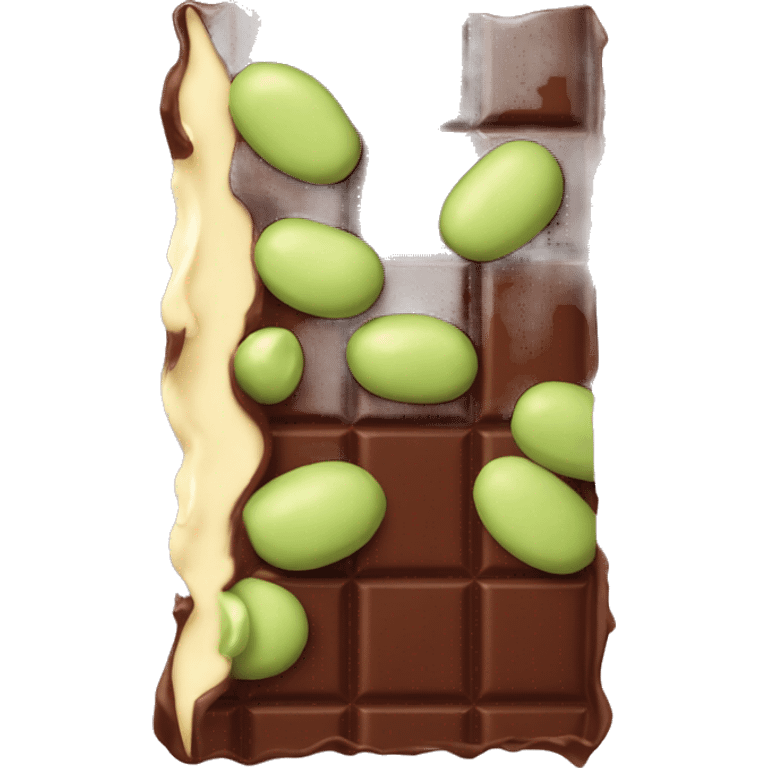 Chocolate bar split in half with pistachio cream inside  emoji