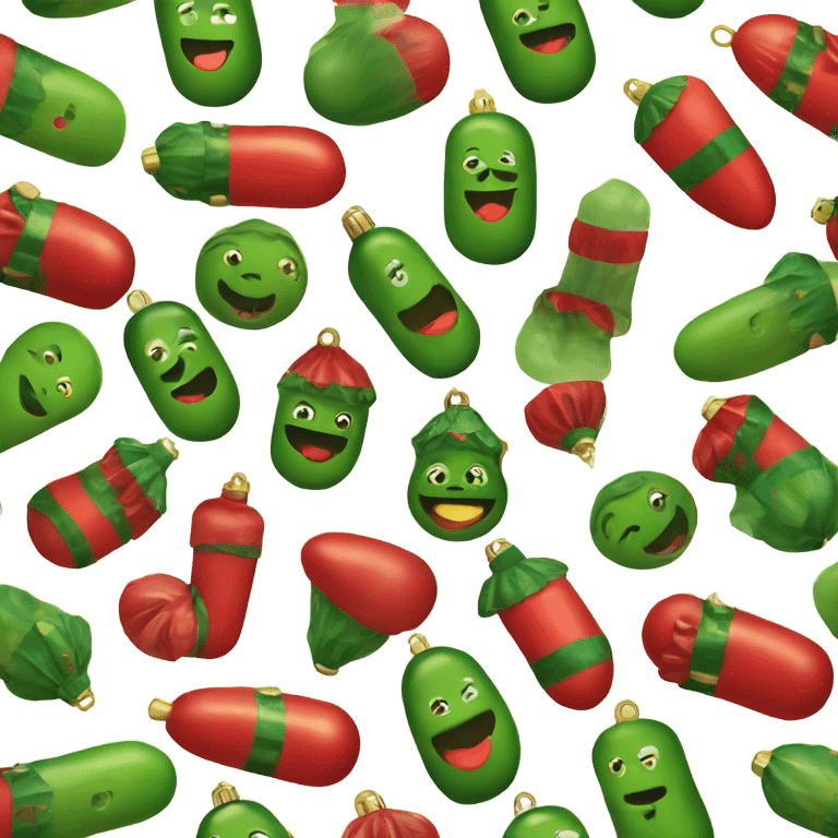 Vintage Christmas tree ornaments in shape of pickle  emoji