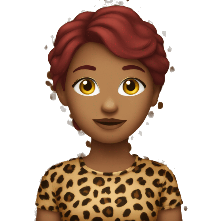 Burgundy haired girl in a cheetah print shirt emoji