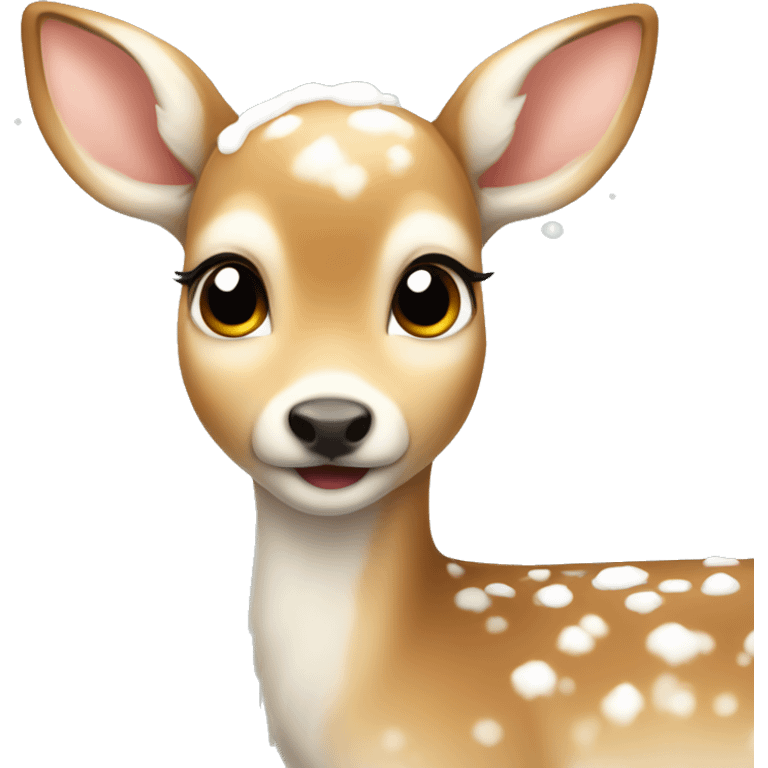 cute light colored fawn with snow on it emoji