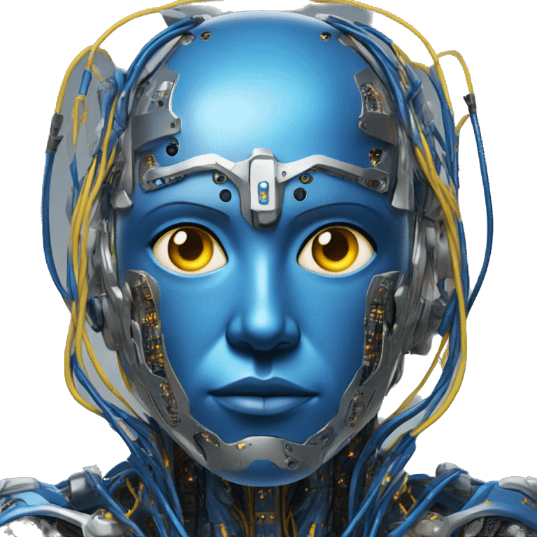 Blue cyborg with yellow eyes wires and circuits  emoji