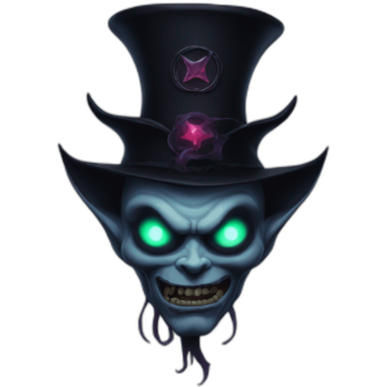 demon with with pentagram top hat and a mysterious night emoji