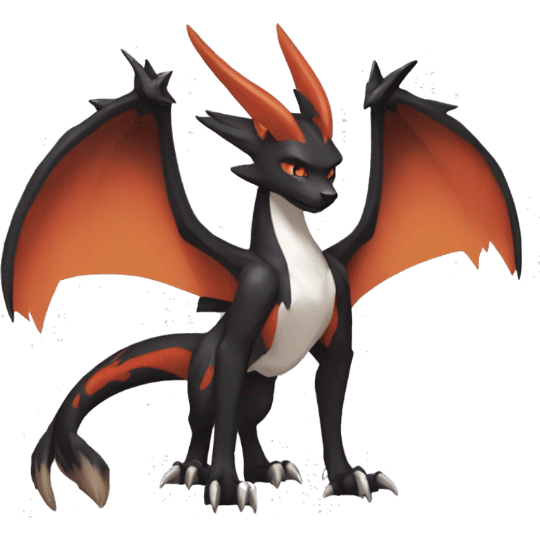 Black Cool Edgy Anthro Noivern-Nargacuga-Houndoom-Charizard Fakémon  with White and Red Edgy markings emoji