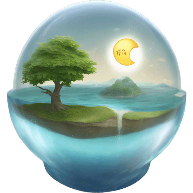 water and land like inside a semi-circular glass dome with the sun and moon at the top emoji