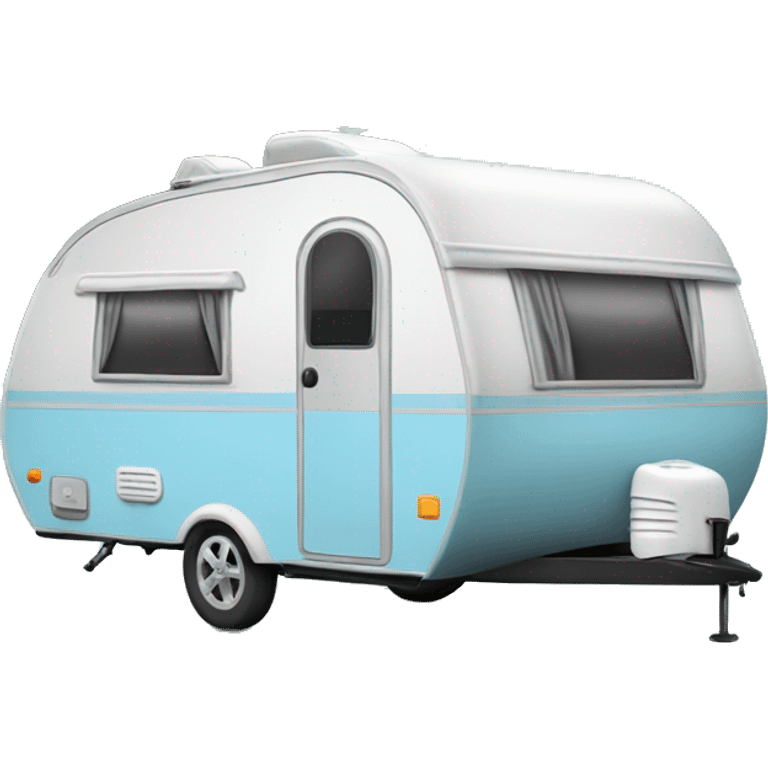 Realistic baby blue camping travel trailer isolated.  emoji