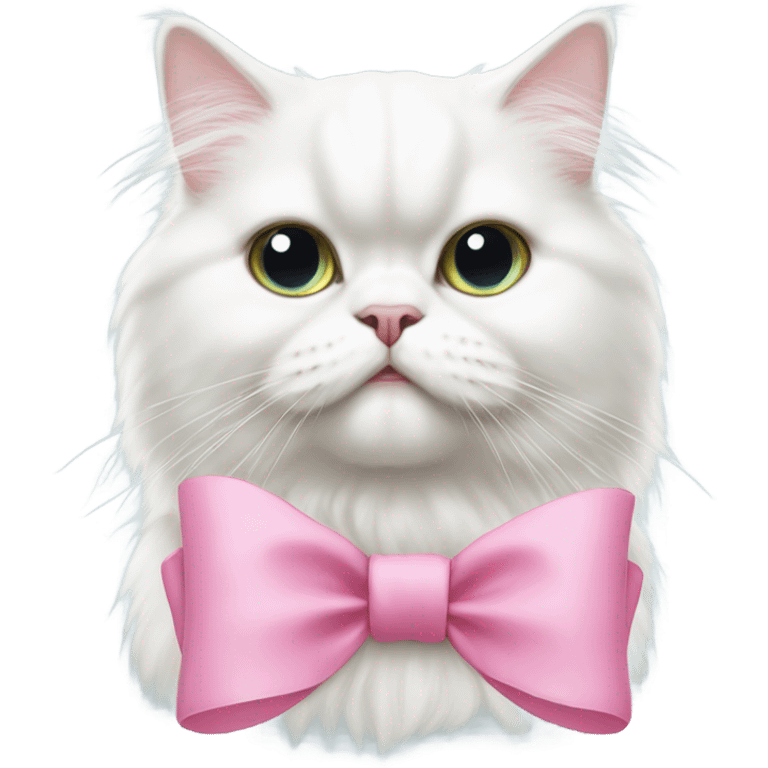 White Persian cat wearing a pink bow on its head emoji