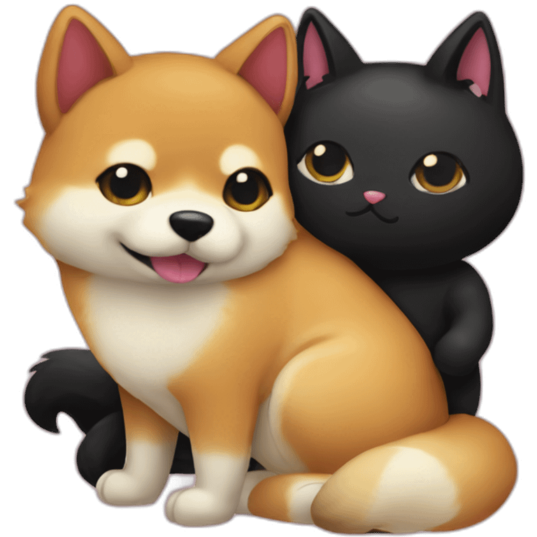 shibainu and black cat being-in-love emoji