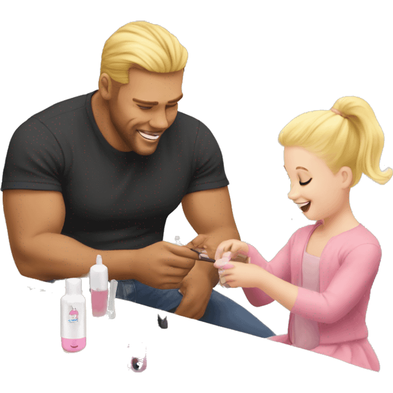 blonde babydaughter gives blonde dad a manicure emoji