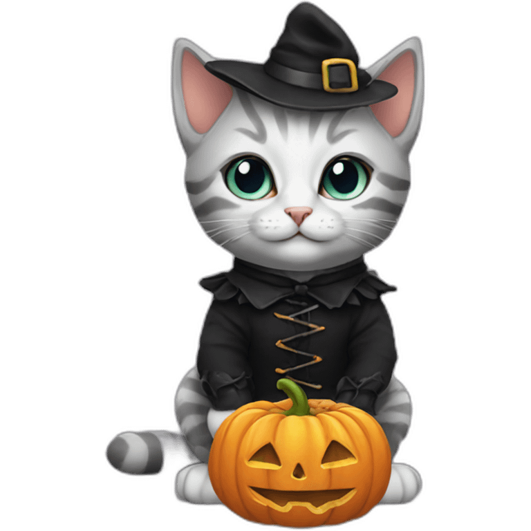 kitten in halloween clothes emoji