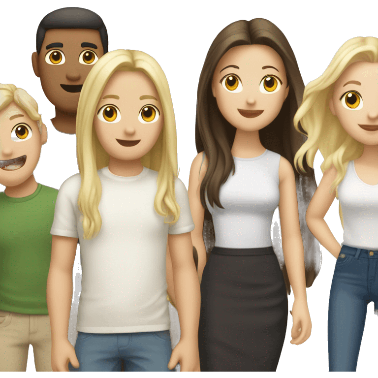 2 adults (1 white blonde man with long hair and 1 white woman with long blonde hair) & 3 kids (1 white brunette male, 1 asian brunette girl and 1 white brunette girl) emoji