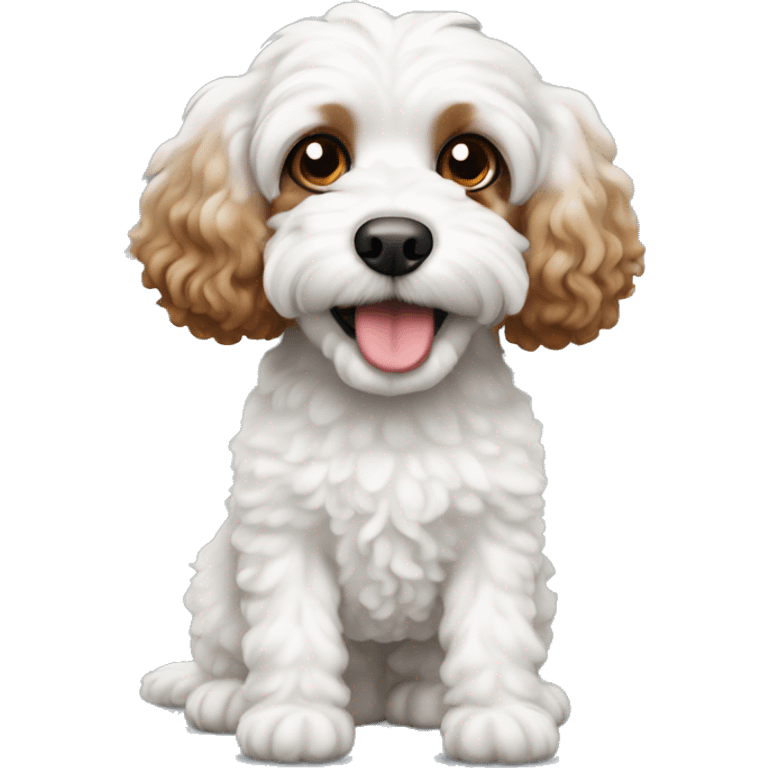 White cavapoo with one brown ear emoji