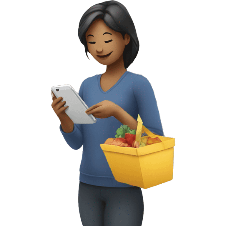 an image representing customer placing a grocery order on a mobile device emoji