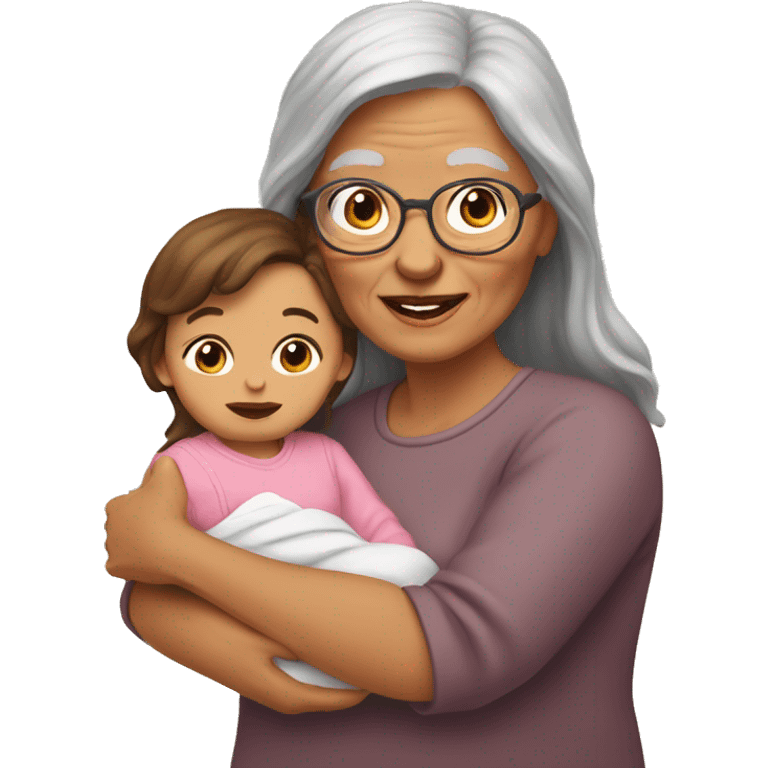 grandma with long brown hair; holding little baby girl  emoji