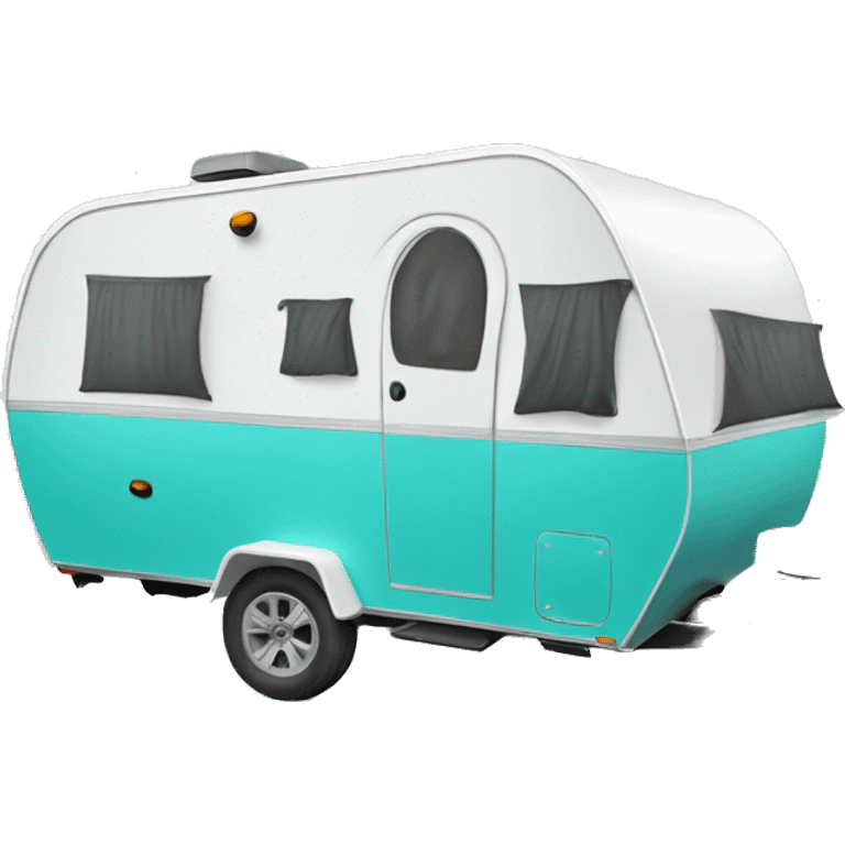 Realistic turquoise camping trailer isolated.  emoji