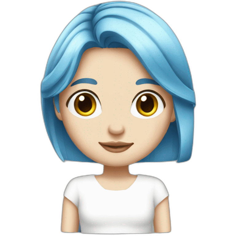 Long straight blue hair white girl in white dress emoji