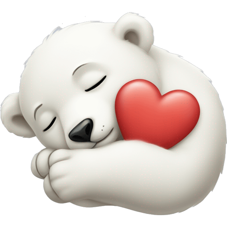 Baby polarbear sleeping holding a heart emoji