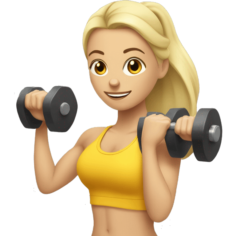 blonde gym girl with dumbells emoji