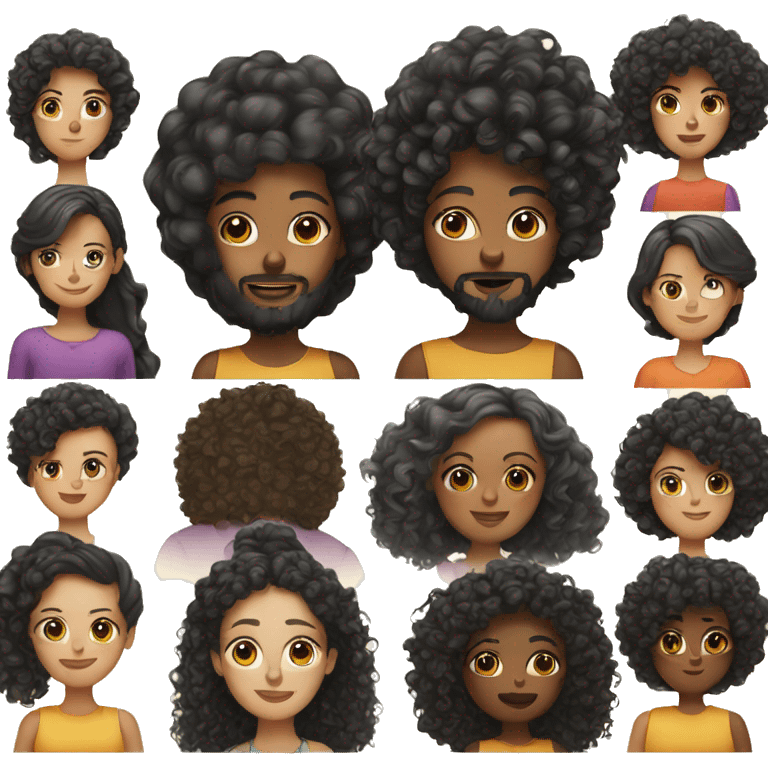 Woman with long black curly woman with beard emoji