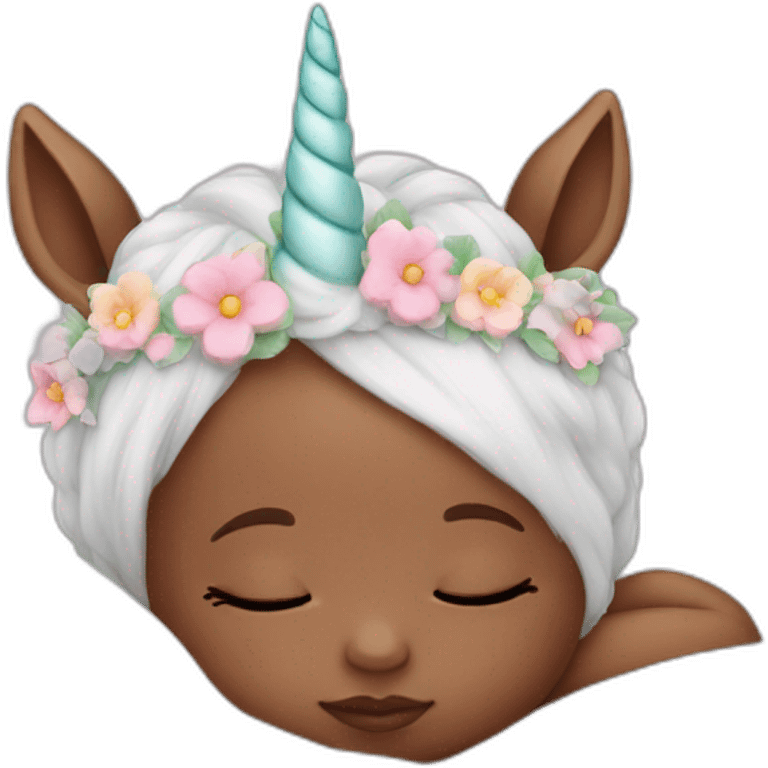 Sleeping white Newborn with unicorn headband emoji