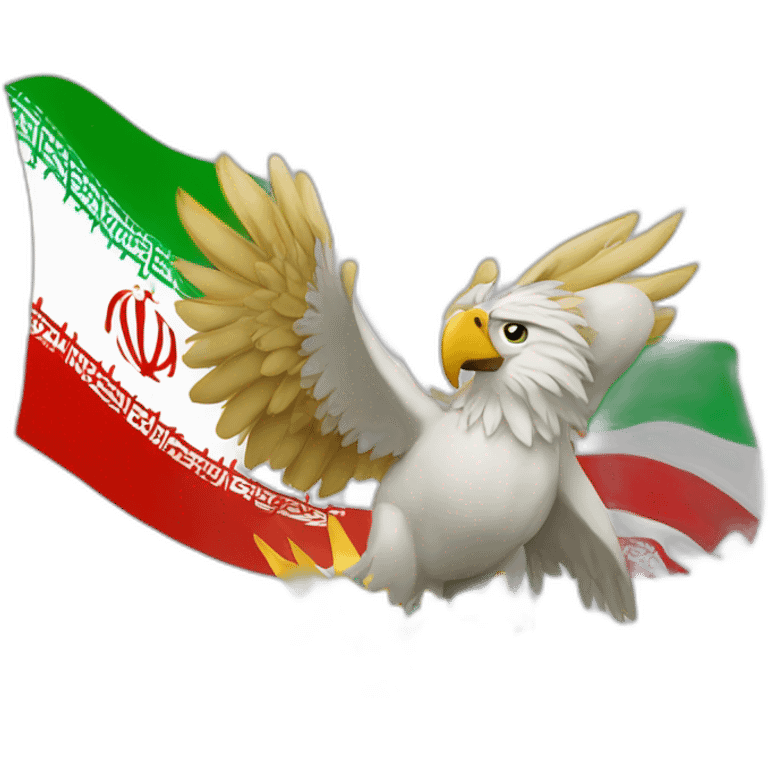 A combination of a parrot and An eagle in the background of which is the lion and sun flag of Iran emoji